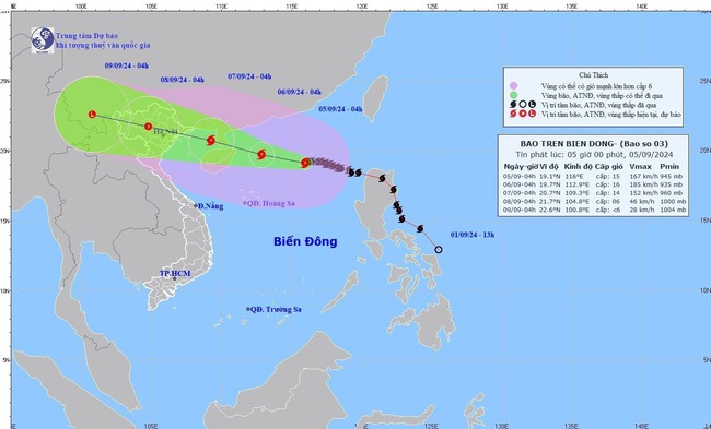 Thời tiết ngày 5/9: Bão số 3 đổi hướng mạnh cấp 15, giật cấp 17 - Ảnh 1.